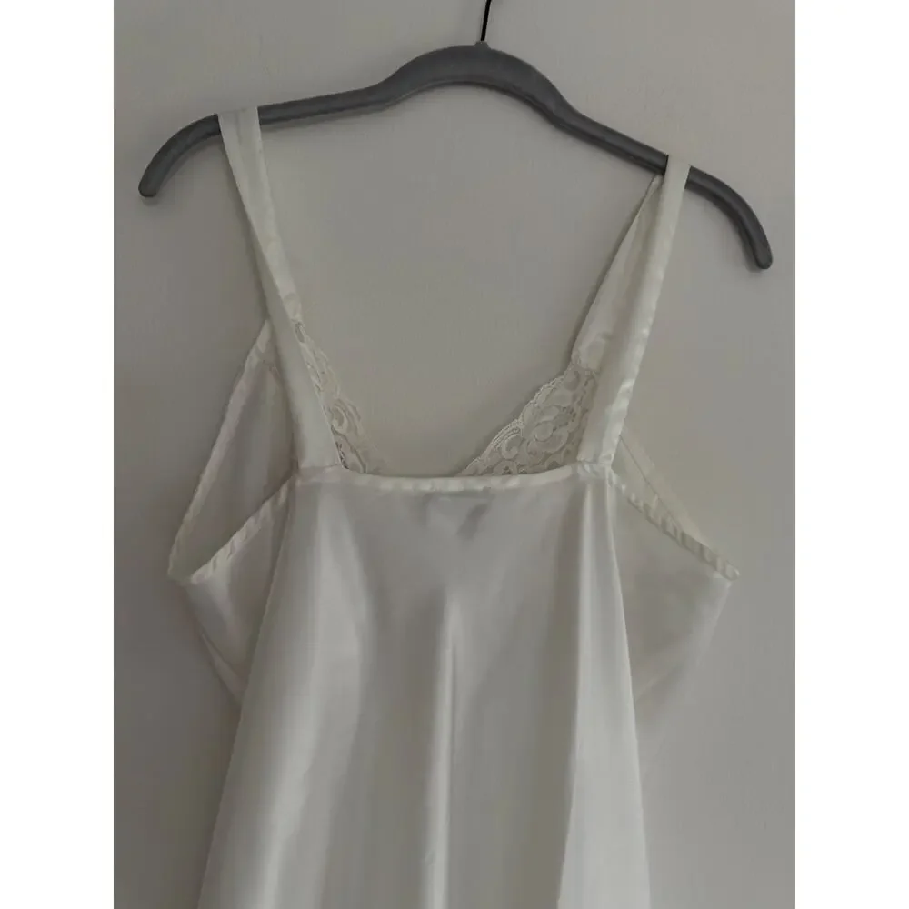 Vintage VAL MODE Long Satin Nightgown MED Floral Coquette 90s Lace